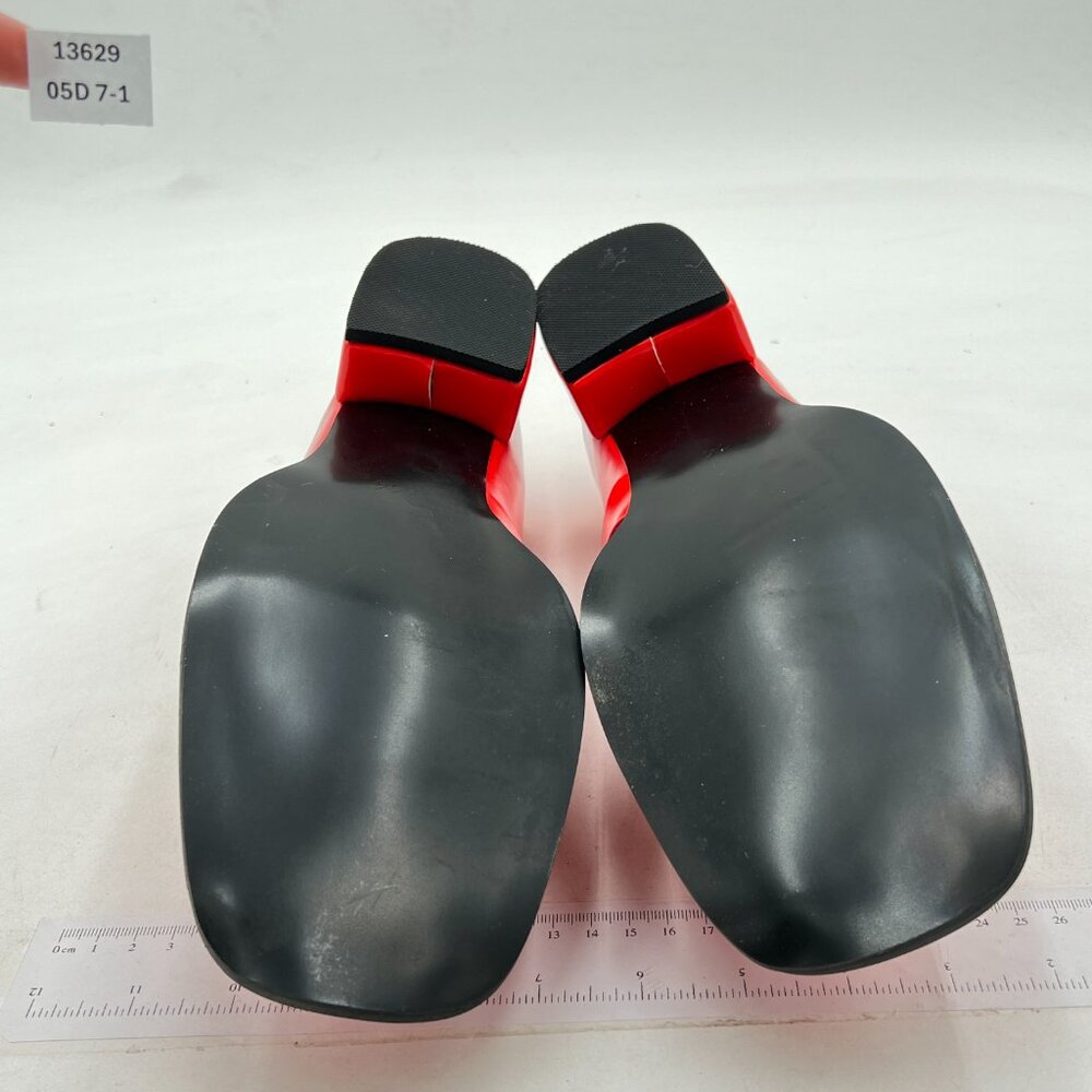 Ydn Red Square Toe Loafers Slip On Block Low Heel… - image 7